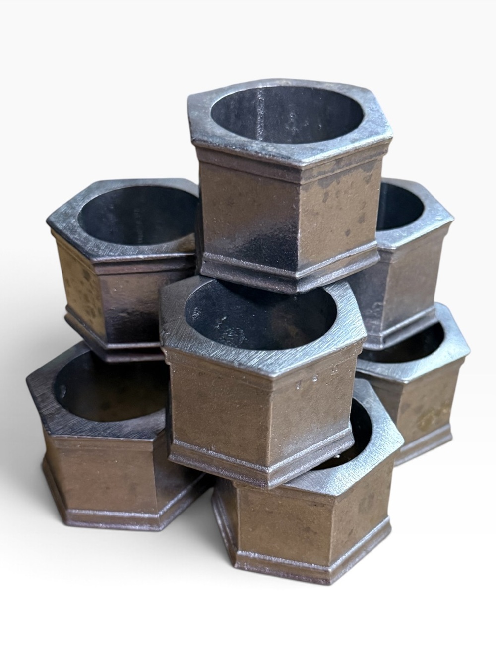 Vintage Hexagonal Pewter Napkin Rings from Wilton Armetale - Set of 8
